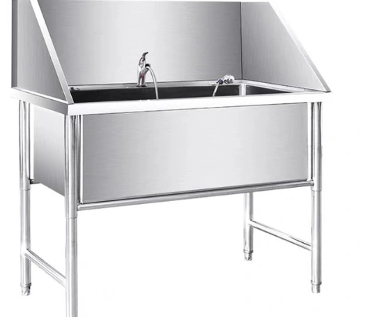 Pet grooming bath tub with 3-sided splash guard shown in the supplied Mintor product catalog