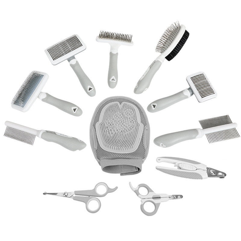 Light-grey pet grooming kit showing the supplied tool assortment